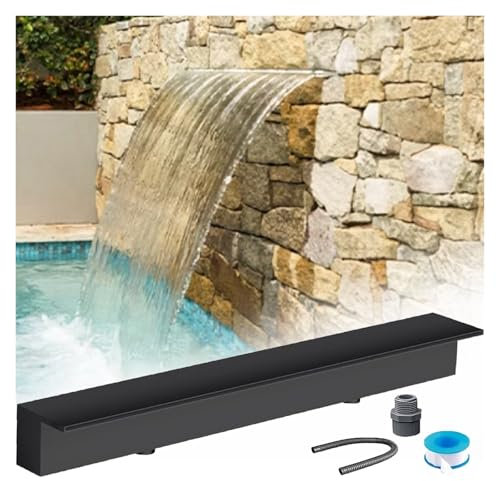 Kit per piscine e laghetti da giardino in acciaio inox, con fontana moderna da parete, uscita di troppopieno larga 100 cm, elegante decorazione per l'acqua