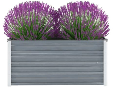 Qnhdfrt Fioriera rialzata in acciaio zincato, 100 x 40 x 45 cm, colore grigio, per giardino, balcone, terrazza, robusta fioriera con terreno aperto e grande capacità per fiori, verdure, erbe