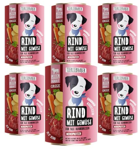 Hundefutter Nass 400g Rind & Gemüse – Hunde Nassfutter 6x400g Wet Dog Food | Tierärztlich entwickeltes Nassfutter für Hunde mit 91% Fleischanteil – 400g Dog Food leicht verdaulich von TIERLIEBHABER
