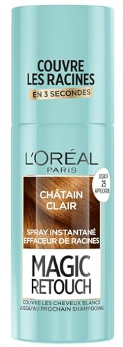 L'OREAL PARIS – Spray Retouche Racines Châtain Clair, Couleur Naturelle Instantanée, Finition Impeccable (Boîte) - Le Lot De 2