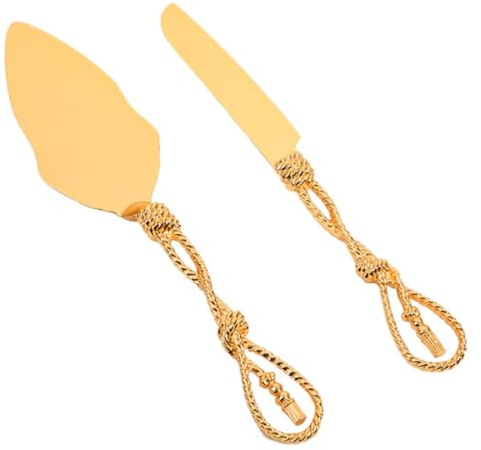 LOLIPPYY Cuchillo y Espátula para Cortar Pasteles con Mango Ergonómico Dorado Diseño Elegante y Multifuncional para Bodas Cumpleaños y Banquetes Fácil Limpieza y Uso Versátil