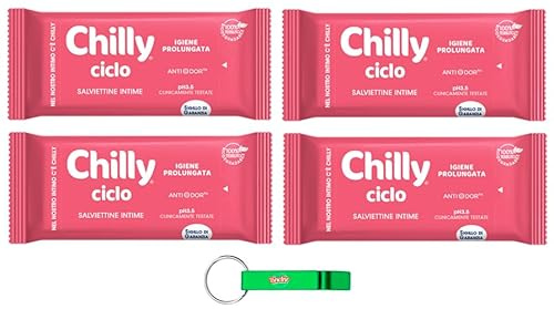 Chilly Lot de 4 lingettes d'hygiène intime Ciclo – Sensation d'hygiène et protection durable – Spécialement conçues pour le cycle menstruel – Chaque paquet contient 12 lingettes + porte-clés Beni