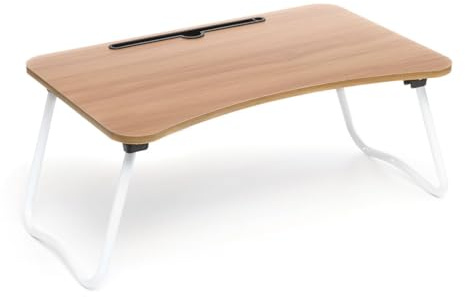 Table Pliante Multifonction, Portable et Pliable, Bois Blanc, Métal DMF, 60x40 cm, Support Tablette et Téléphone, Porte-Stylo intégré, Compacte et Légère, Usage Canapé Lit Bureau