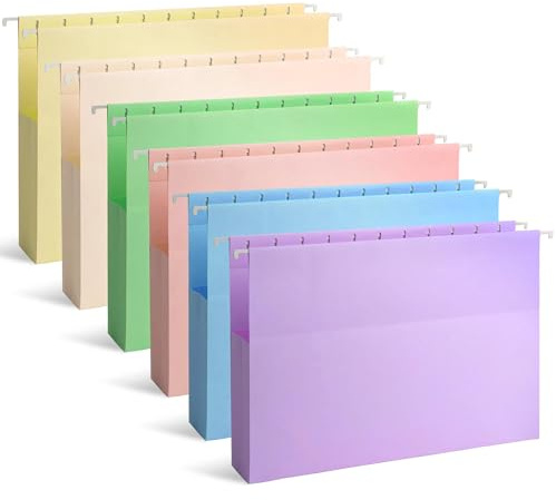 12Pcs Extra Capacity Hanging File Folders, Compatible with A4 & Letter Size, Pastel Hanging Folders with Tabs for Filing Cabinet, Home and Office File