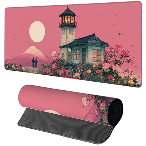 Japon Tapis de Souris 800x400x3mm, Tapis de Souris XXL Gaming Mont Fuji, Grand sous Main Bureau avec Rubber Base, Gaming Accessoire Bureau, Haute Précision et Vitesse Mouse Pad, pour Gamer, PC V-4388