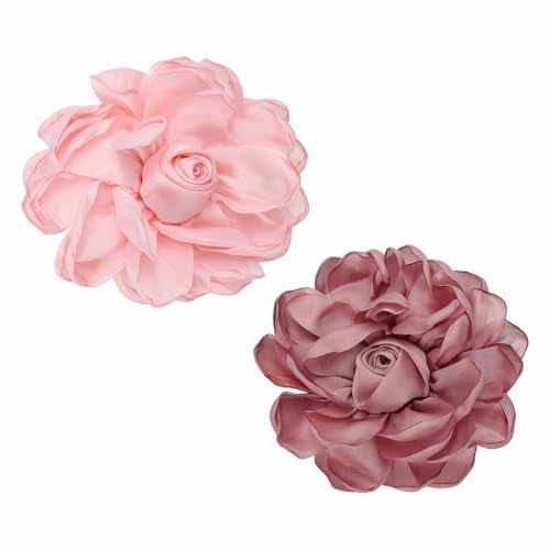 PATIKIL 2Stk Große Stoffblumen-Anstecknadeln Zarte Pink/Dunkelrosa | Elegante Stoffrose Große Brosche, Satin-Kamelie Ansteckblume, Für Frauen Hochzeitskleidung Anzug Kleid