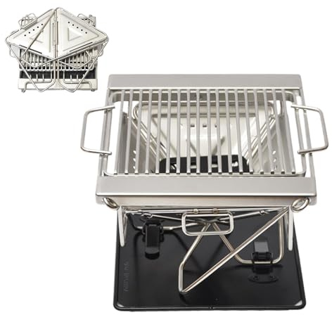 - Vikbar campinggrill tillverkad av 304 rostfritt stål | Bärbar minigrill för 1-2 personer, justerbar höjd och avtagbar: perfekt för vandring, picknick, resor och