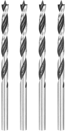 sourcing map Brad Point Bohrer 4 mm Durchmesser, gerader runder Schaft, metrischer Spiralbohrer für Weichholz, Hartholz, Sperrholz, Kunststoff, Gummi, silberfarben, 4 Stück