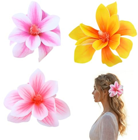 Pinzas para el pelo hawaianas, 3 unidades, orquídeas, flores de magnolia artificiales, tocado para mujer, niña, verano, playa, fiesta, boda, piscina, vacaciones