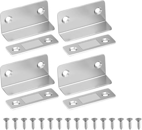4 PCS Iman Adhesivo para Puertas Armario, Cierre Magnético Ultra Fino en Forma L, Cerradura Magnética Adhesiva para Cocina, Imanes Puertas Armario, Pestillo de Cocina Mueble, Negro