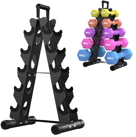 5-Etagen Hantelständer aus Metall, A-Rahmen Design mit Griff, Platzsparendes Fitness-Rack für Home-Gym (Hanteln separat erhältlich)
