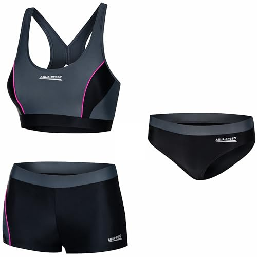 Aqua Speed Damen Sport Bikini Set | Sport Zweiteiler | Beachvolleyball | Bathing Suits Woman | 2-Piece Swimsuit | sportliche Bademode | Schwimmbikini | Gr. 42, 139 Black - Gray – Pink | Fiona