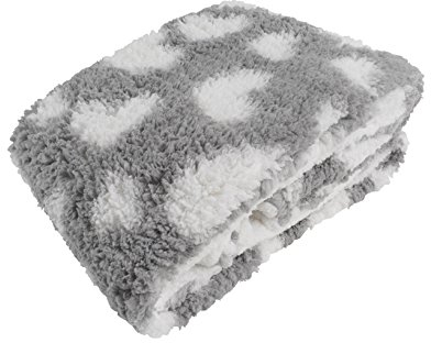 CB Home & Style Kuscheldecke Lammfell-Optik Herzen grau weiß XXL 150 x 200 cm Decke weich