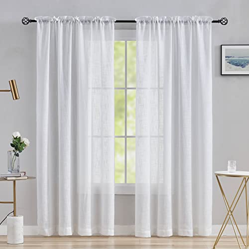 Home Brilliant Living Room Curtains 84 Inch Long, Semi Sheer Net Curtains White Linen Voile Curtain Panels Window Treatment Living Room Bedroom, 2 Panels, 84 inch Drop
