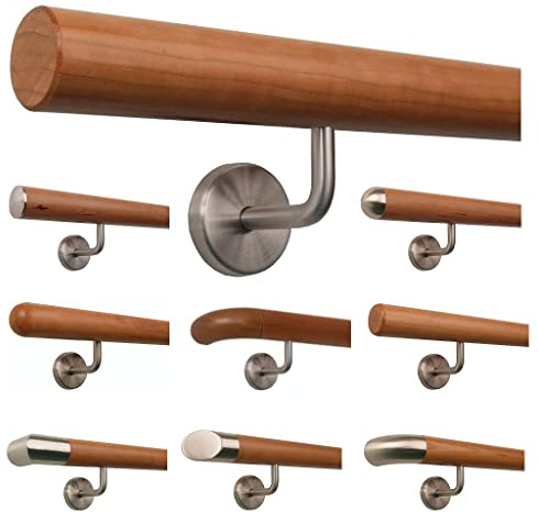 TIBU Kirschbaum Holz Handlauf Geländer 0,3m - 5m, Länge 150 cm, Ende gefast und 3 gewinkelte Halter