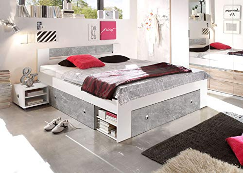 Avanti Trendstore - Stefan - Futonbettgestell mit 2 Nachttischen und 3 Bettschubkästen inklusive, aus Holzdekor verfügbar, Maße BHT: Bett 145x86x204 cm, Nachttische 40x30x40 cm