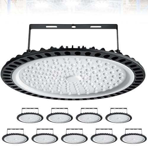 Viugreum 10 PACK UFO LED 500W, Foco LED de Exterior 500W, ​Lámpara de Alta Bahía 50000LM, Blanco Frío 6500K, Lámpara Industrial IP65 Impermeable,Campana Led Industrial para Garaje/Fábrica/Taller