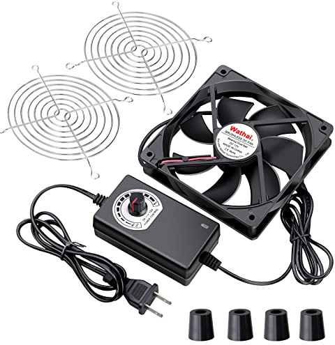 Wathai 120mm x 25mm AC Powered Computer Fan with AC Plug 110V 120V 220V 240V Variable Speed Controller 3V to 12V, for Biltong Box Greenhouse Receiver Amplifier Xbox DVR PlayStation Component Cooling