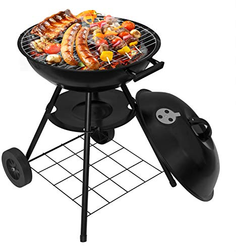WOLTU Barbecue a Carbonella con Griglia, Coperchio e Valvola di Ventilazione, Griglia BBQ con Ruote per Camping, Giardino, Picnic, 47,5x44x69,5 cm, Metallo Nero​