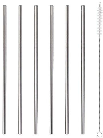 Viners Barware 6 Piece Long Steel Drinking Straws with Brush Cleaner