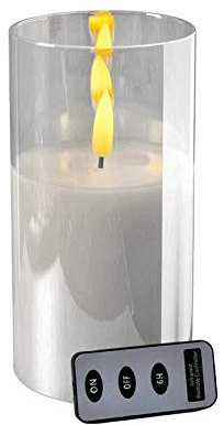 Klocke Dekorationsbedarf Hochwertige LED Kerze im Glas - mit Fernbedienung & Timer - ? 10 cm - Realistische & Flackernde Flamme - Weihnachten Deko (Weiß, Höhe: 20 cm)