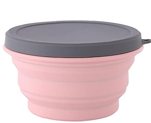 TOSSPER Collapsible Camping Bowl with Lid, Portable Folding Silicone Food Storage Bowl for Travel Hiking Kitchen Fridge 500ml
