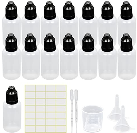 Episkey Tropfflasche Leer Plastikflaschen Reiseflasche Liquidflaschen Quetschflaschen Dosier-flaschen mit Kindersicherung Deckel Inkl. Trichter Messbecher Etiketten Transfer Pipette (30ml)