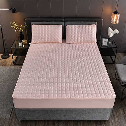 YUDEYU Spannbettuch Gesteppte Schicht Tagesdecke Matratzenschoner rutschfest Waschbar und langlebig Topper Spannbetttücher Spann bettlaken Lakens Fitted Sheet (Farbe : Rosa, Größe : 200x220 cm/high