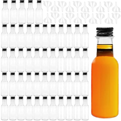 Qiuttnqn Mini Liquor Bottles,50 Pack Empty Spirit Bottles with Black Cap,1oz/30ml Mini Alcohol Bottles with 20 Funnels,Miniature Bottles for Weddings,Party Favors