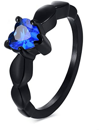 Bishilin Ring Damen Edelstahl, Freundschaftsringe Herz mit Blau Zirkonia Partnerringe Frauen Ringe Schwarz Personalisiert Größe 52 (16.6)