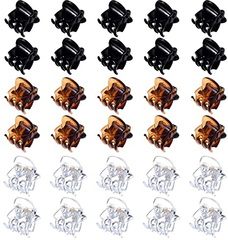 30 Stück Mini Haarspangen, Kunststoff 1,5 cm Schwarz, Braun, Transparent für Mädchen und Frauen