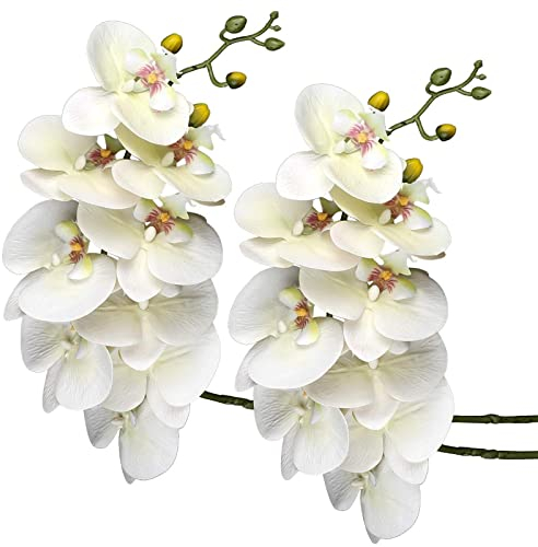 CHAMEEN Lot de 2 branches d'orchidées artificielles Phalenopsis Orchidée décorative Fleurs blanches