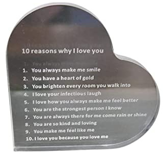 Marco Paul Pisapapeles en forma de corazón grabado con mensaje 10 razones por las que me encanta para ella Him adorno de escritorio para oficina en casa, regalo de corazón de amor, mesa de peso