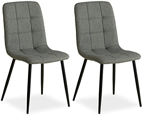 Homestyle4u 2er Set Esszimmerstühle Samt Grau - Polsterstühle mit Metall | Bequemer Küchenstuhl mit gestepptem Samtstoff in Anthrazit, stabiles Metallgestell in Schwarz, Sitzhöhe 44 cm, 2 Stück