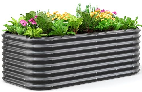 Quictent Galvanized Raised Garden Bed Kit, 6x3x2 ft Oval Metal Planter Box Tall for Vegetables Outdoor Backyard, Strengthened by Crossbar, Dark Gray