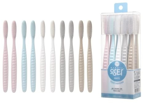 Samjung Wangta Soft Toothbrush, 10 Pack (Stone White) – Best Manual Toothbrush for Maximum, Efficient Cleaning and Sensitive Gums and Teeth