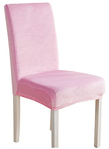 Odot Stuhlhussen Esstisch Mit 2/4/6 Stühlen Set, Stretch Stuhlhussen Hussen Waschbarer Stuhlbezug Unifarbener Samt Sesselbezug für Restaurant, Familie (2er Set,rosa)