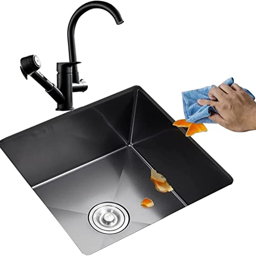 CLSMD Küchenspülen Einzelbecken-Barvorbereitungsspüle aus Edelstahl mit Wasserhahn und Abfluss Modernes schwarzes Wohnmobil-Waschbecken zur Verwendung in Innen- und Außenküchen (Farbe: Schwarz, Gr