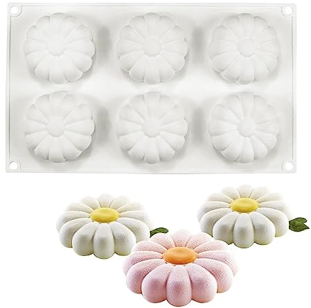6 Holes Silicone Sunflower Cake Ice Cream Chocolate Mold Soap 3D Cupcake Bakeware Baking Dish Cake Pan Muffin Mould (Sunflower H_11.84 X6.8 X1 inch)