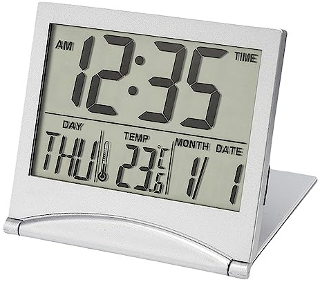 Digital Travel Alarm Clock Foldable Calendar Temperature & Timer LCD Clock With Snooze Mode Large Number Display Battery Operated QkK994