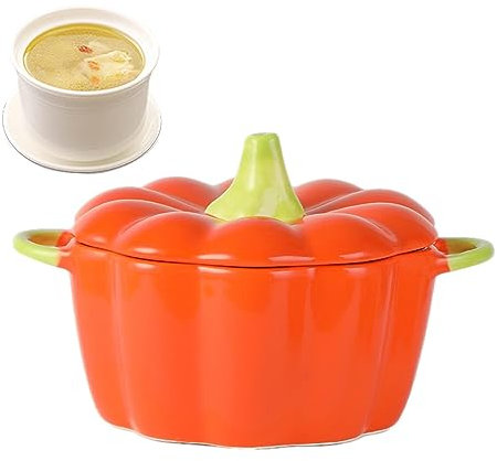 Holdes Tapón de calabaza, cuenco de cerámica de calabaza de Halloween con tapa | Accesorios creativos de vajilla con doble asa para el hogar, niños, niñas, dormitorio
