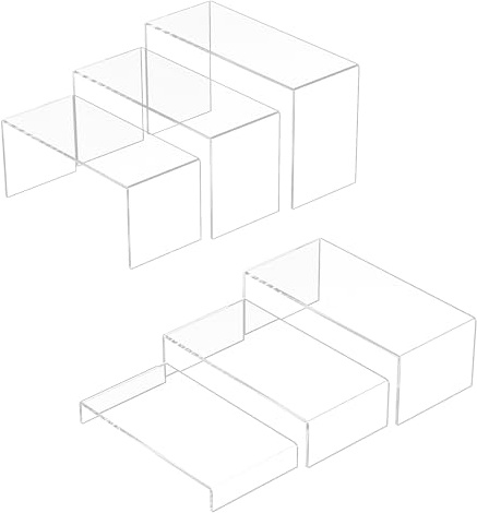 Sezanrpt Acryl Display Risers 6pcs, klare rechteckige Display Organizer Ständer, Acryl Display für Figur, Desserts, Cupcake, Spielzeug, Sammlerstücke, Waren ab 19x20.3x21.6x22.8x24.1x25.4CM