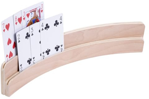 Wooden Playing Card Holder Double 35 cm – Semi Circular Card Rack for Bridge, Rummy, Poker and Family Card Games 390816