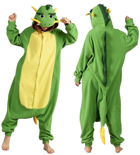 Oneshlee Drachen Kostüm Erwachsene, Faschingskostüme Damen Männer, Karneval Kostüm Damen Herren, Overall Pyjamatierkostüm Tier Kostüm Dino Nilpferd Ochse, Für Halloween Fasching Cosplay Party (M)