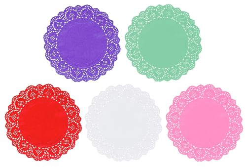 Jagrove Paper Doilies 100 Pack 6.5 Inch Lace Doilies Colorful Decorative Disposable Round Paper Placemats Bulk for Dessert Cake Wedding Birthday Party Tableware Decorations