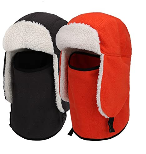 GaRcan Bombermützen, Pilotenmütze, Winter, doppelt dick, Warmer Wind, Anti-Kälte-Fleece, Hasslamm, Flieger, Latzohr, Skimütze, warm (schwarz, 58–60 cm)