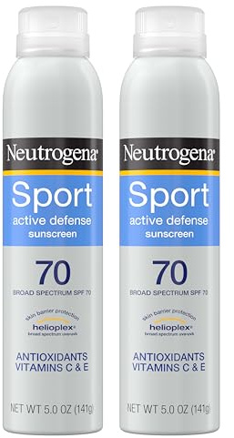 Neutrogena Sport Active Defense SPF 70 Sunscreen Spray, Sweat & Water Resistant Spray Sunscreen with Broad Spectrum Protection for Sunburn Prevention, Oxybenzone-Free, Twin Pack, 5 oz, 2 Pack
