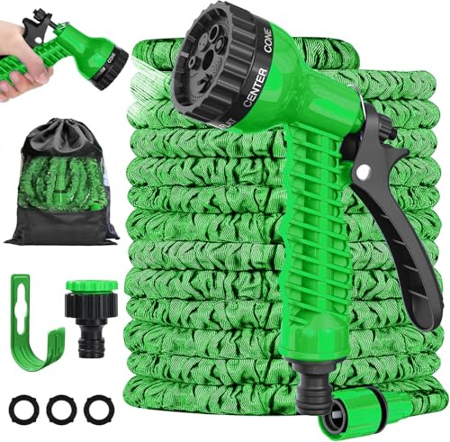 LINGKY Flexibel Gartenschlauch, 23M/75FT Flexibler Wasserschlauch mit 7 Funktionen Brause, Dehnbarer Garden Hose Schlauch für Gartenbewässerung, Haustier, Autowäsche (23M/75FT,Grün)