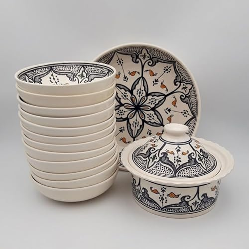 Service à couscous assiettes jattes Marocain noir - 12 pers