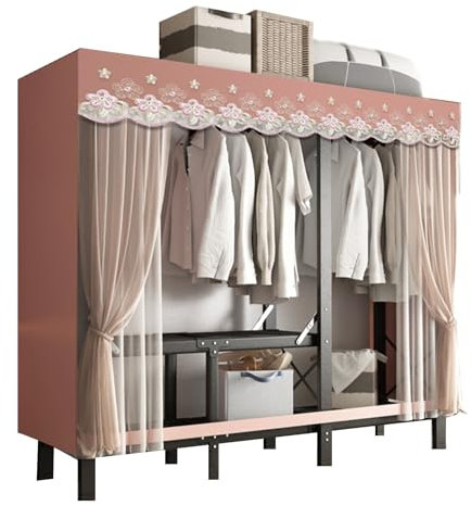 UYSELA Leinwand-Kleiderschrank,tragbarer Kleiderschrank mit Gaze-Vorhang,Faltbarer Stoff-Kleiderschrank,kann 1985 Pfund tragen,geeignet für Schlafzimmer und Schlafsäle (Farbe: Stil 1,Größe: 1